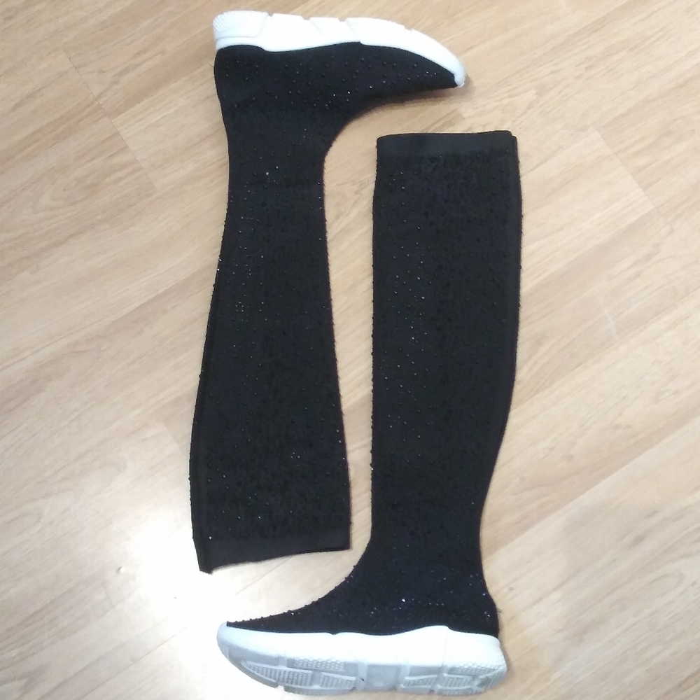 Beautiful Over the Knee Rhinestone Sock Shoes
